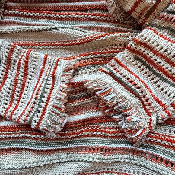 Chicos Cardigan Womens 1P Multicolor Striped Open Knit Frayed Accent Cotton Blen - Picture 3 of 10